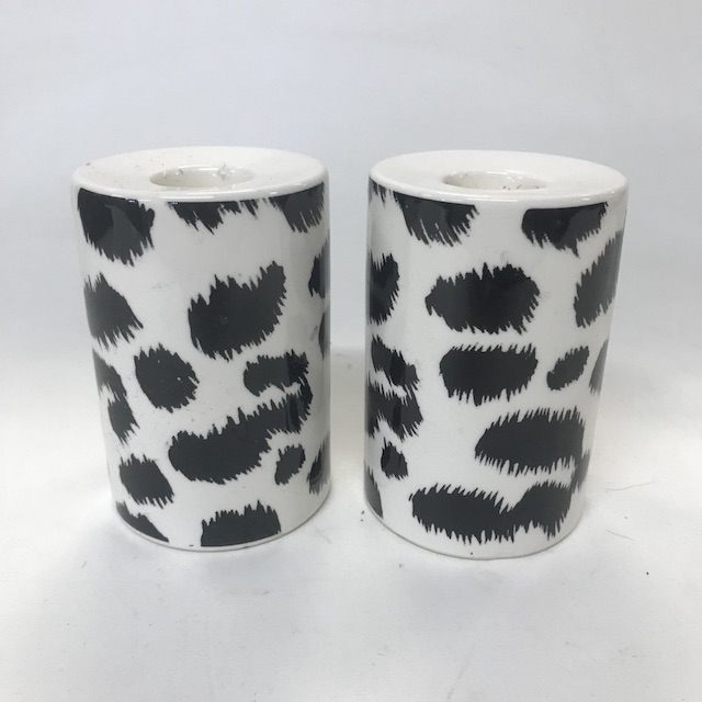 CANDLE HOLDER, Pair Black White Animal Print